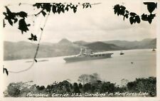 Vintage Military U.S.S. Saratoga Miraflores Lakes Panama Canal Zone RPPC 1930s picture