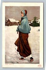 Priscilla, Girl Walking Through Snow, Vintage Postcard picture