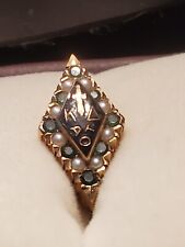 Kappa Delta Sorority 14K Yellow Gold Seed Pearl Emerald Black Enamel Kite Badge picture