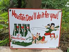 VINTAGE 1964 MOUNTAIN DEW PORCELAIN SODA BEVERAGE SIGN 12