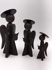 Wooden Wood Angel Figure Figurines Set Of 3 Graduated Heights MCM Ironwood. picture