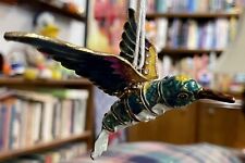Cloisonné hummingbird ornament with jewels, articulated, green and gold picture