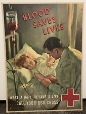 Original WW2 American Red Cross Litho Cardboard Poster Blood Saves Lives picture