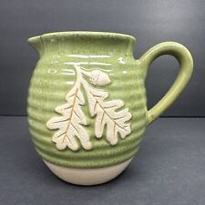 Vtg Teleflora Green Ceramic Pitcher Vase Oak Leaf Acorn No Chips Or Cracks EUC picture