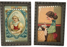 2 Antique Framed Postcards Many Happy Returns & Tea for One  Early 1900's picture