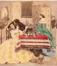 Checkmate, Playing Chess.  Unmounted  Copy of Tinted  Stereoview Photo picture