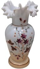 Victorian Vase Bristol Fireglow Art Glass Hand Painted Ruffle Top Purple Antique picture
