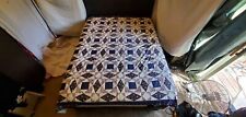 VINTAGE 83” X 83” Handmade QUILT Blue And Pink Florals STUNNING Rings & Diamonds picture