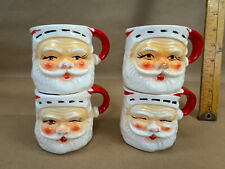 Vtg CHRISTMAS Set of 4 Winking Santa Mugs 40s 50s picture
