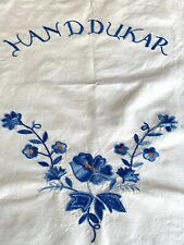 Antique Lovely blue Hand Embroidered NORWEGIAN Towel cover from Norway picture