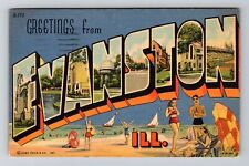 Evanston, IL-Illinois, LARGE LETTER Greetings Antique c1948 , Vintage Postcard picture