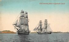 Vtg. c1940's Old Training Brigs In Plymouth Sound Postcard p1001 picture