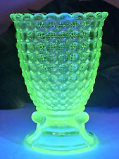 Antique EAPG Adams and Co Thousand Eye Vaseline Uranium Glass Footed Sugar Bowl picture