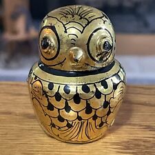 Vintage Small Burmese Gold & Black Lacquer Owl Trinket Box picture