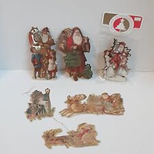 Vintage Old World Santa Claus Ornaments Or Decorative Tags Lot Of 6 Gold Red  picture