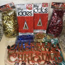 VTG Christmas Tree Icicles Tinsel Decorations Sign LOT of 8 Colorful 80s 90s picture