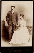 Antique Cabinet Photo Husband Wife with Cane North Hampton 1800s picture