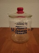 Vintage TOM'S Toasted Peanuts Store Display Jar with Glass Lid (Black Lettering) picture