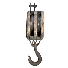 Antique Western Block Co. Large Double Pulley Block & Tackle Hoist Lockport, NY picture