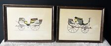 Pair Vintage Framed Historic Art Buggy Carriage Picture Painting Drawing picture