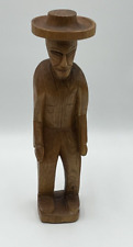 Hand Carved Folk Art Wood Sculpture Ethnic Art Statue of a Tribal Man with Hat picture