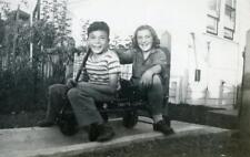 BT06 Vintage Photo TWO KIDS SITTING IN WAGON c 1940's picture