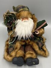 11” Old Fashioned Folk Style Santa Claus Shelf Sitter  In Coat & Faux Fur READ picture