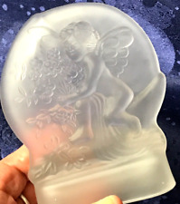 Vtg frosted Lalique-style Glass Angel CandleHolder Rainbow nightlight altar 4.5