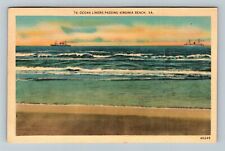 Virginia Beach VA-Virginia, Ocean Liner Passing On Shore Vintage Postcard picture