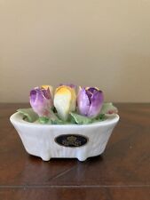 Vintage Aynsley Hand Modelled Painted February Crocus Yellow Purple Tulips picture