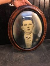 Vtg 1920-30’s Oval  Convex Glass Frame  Painted Photo Man picture