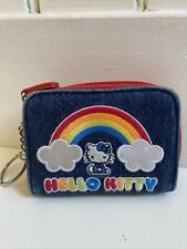 Vintage 2003 Sanrio HELLO KITTY Mini Blue Jean Wallet Embroidered Rainbow Y2K picture