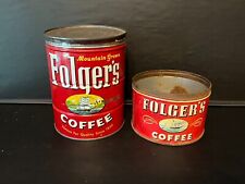 2 Vtg Folger’s Coffee Tin Cans ~ 1946 & 1959 ~ picture