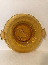 VINTAGE GILLINDER AMBER GLASS LION PLATE GIVE US THIS DAY OUR DAILY BREAD picture