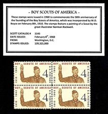 1960 - BOY SCOUTS OF AMERICA (BSA) -  Block of Four Vintage U.S. Postage Stamps picture