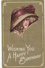 BIRTHDAY - Woman With Huge Hat Wishing You A Happy Birthday Postcard picture