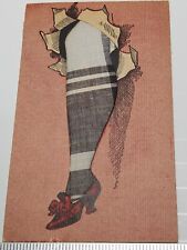 Rare 1907 Pincushion WOMANS STOCKING LEG Unposted Striped FABRIC Undivided picture