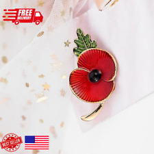Red Poppy Brooch Pin Lest We Forget Poppy Pin Plant Flower Broach Memorial Day picture