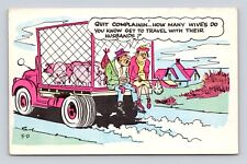 Antique Postcard Humor Man & Upset Woman Pig Truck Hobo Bums Vintage 1940's picture