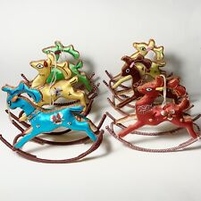 Vintage Silk Embroided Rocking Reindeer Christmas Ornaments Set Of 6 picture