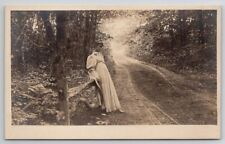 RPPC Beautiful Victorian Woman Flowing Dress On Rustic Forest Path Postcard P24 picture