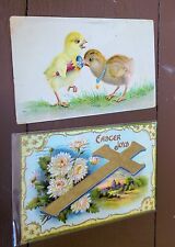 2 Antique Posted Easter Postcards - Chicks Gold-color Cross picture