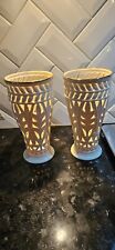 Two Lenox Acanthus Leaf White Ivory Vases with  Gold Trim Rim- 8 1/4