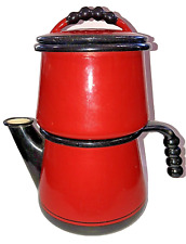 Vollrath Kook King Ware Red Enameled 2 Section Coffee Pot USA c1940s COMPLETE picture
