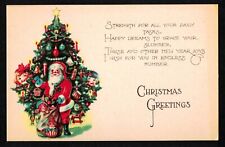 2503 Antique Vintage Christmas Postcard Red Santa Tree Bag Toys Blue Gloves Pipe picture
