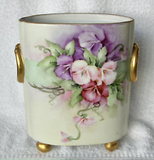 Antique W. Guerin Limoges Cache Pot Vase Hand Painted Floral Gold Trim Desk picture