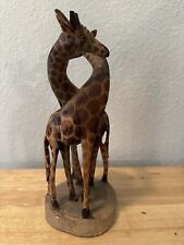 Vtg Pair Of Giraffes Sculpture Hand Carved Wood African Art Made In Kenya picture