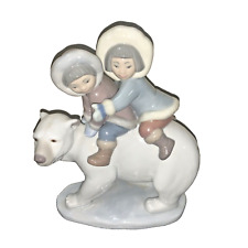 Lladro #5353 Eskimo Riders Figure Inuit Kids Children on Polar Bear Retired VTG picture