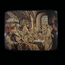 Antique Russian Lacquerware Hand Painted Artwork Wooden Trinket Box picture
