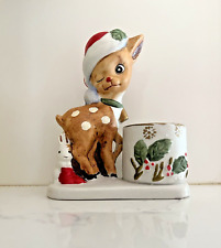 1978 Vintage Kitschy Christmas Little Reindeer Porcelain Figurine Candle Holder picture